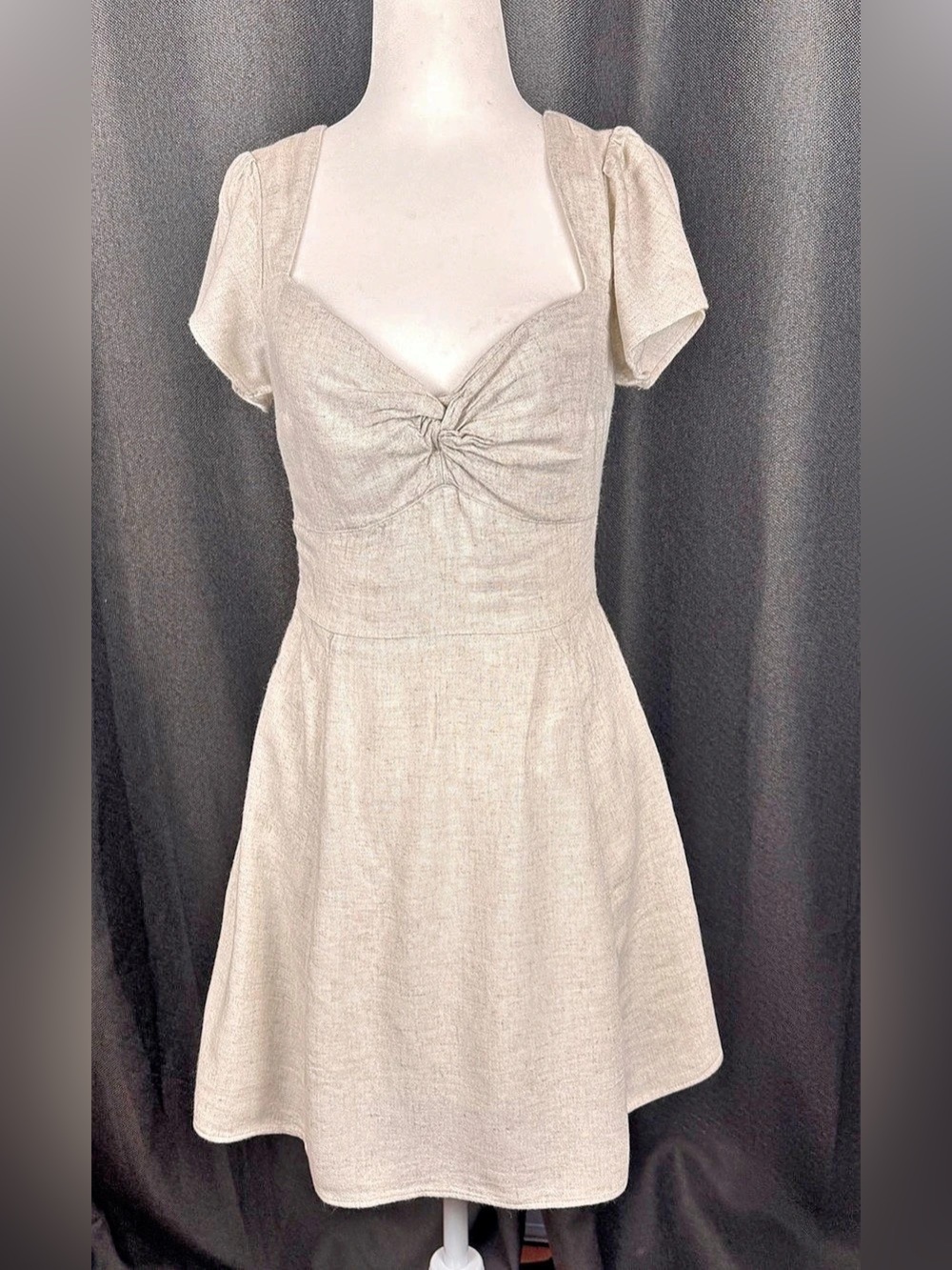 Abercrombie & Fitch Linen Blend Twist Front Mini Dress Cream XS